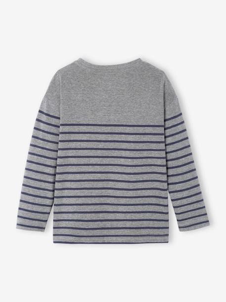 Jungen Ringelshirt, Flockprint Oeko-Tex grau meliert gestreift+nachtblau gestreift+wollweiß gestreift 2