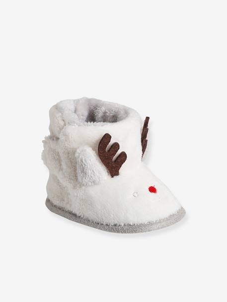 Baby hohe Krabbelschuhe mit Klettverschluss, Warmfutter - wollweiß rentier - 1