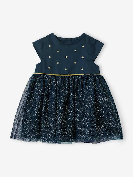 Mädchen Baby Festkleid aus Satin & Glitzer-Tüll nachtblau 2