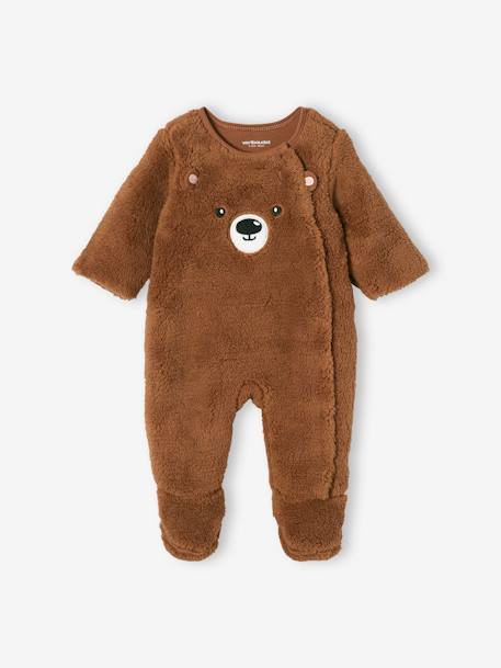 Baby Overall Panda oder Maus, Webpelz Oeko-Tex - dunkelbraun+wollweiß - 1