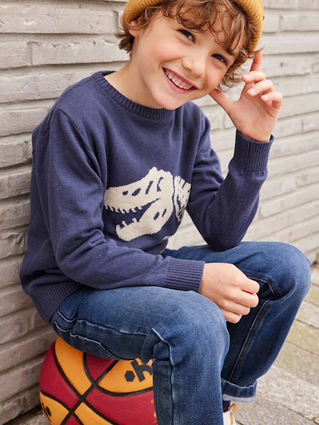 Jungen Pullover, T-Rex Oeko-Tex - grau meliert+marine - 7