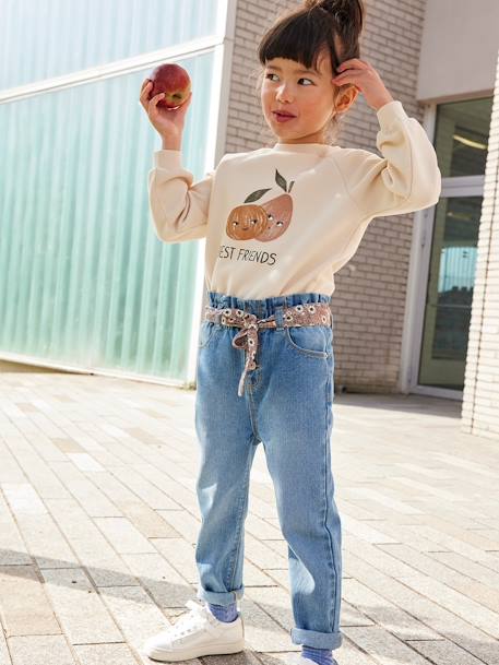 Mädchen Paperbag-Jeans mit Blumen-Gürtel blue stone+dark blue+grauer denim 4