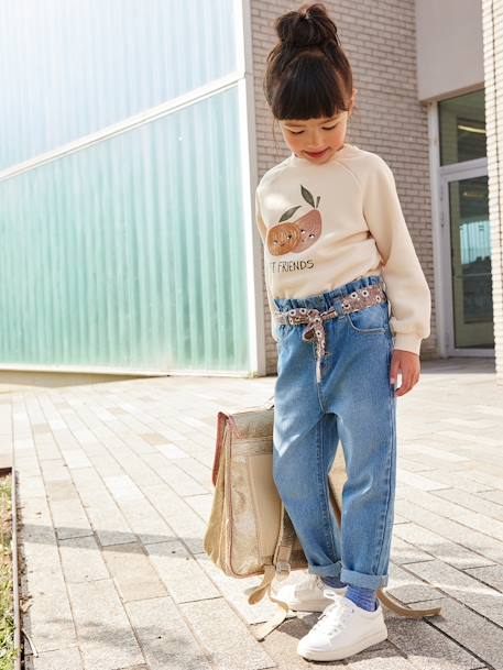 Mädchen Paperbag-Jeans mit Blumen-Gürtel, Bundweite verstellbar blue stone+dark blue+grauer denim 1