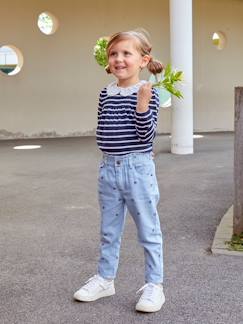 Maedchenkleidung-Hosen-Mädchen Paperbag-Jeans mit Blumenprint, Bundweite verstellbar