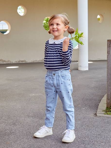 Mädchen Paperbag-Jeans mit Blumenprint, Bundweite verstellbar beige+blau 7