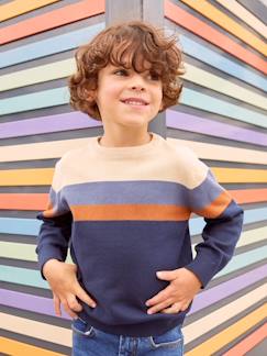 -Jungen Feinstrickpullover mit Streifen Oeko-Tex