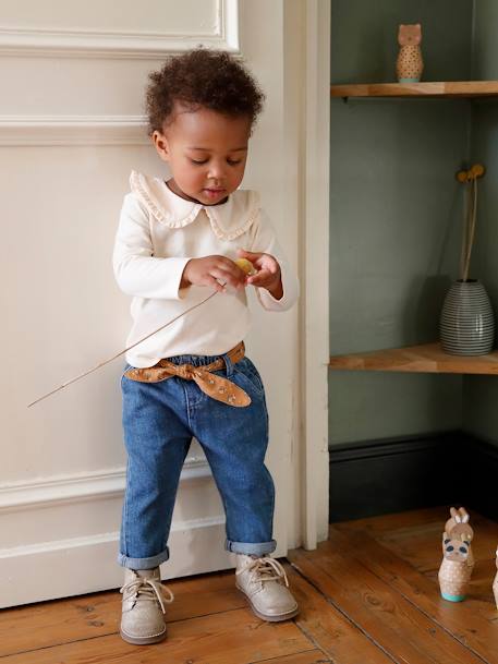 Mädchen Baby Jeans mit Stoffgürtel - blue stone+dark blue+grauer denim - 1