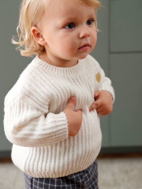 Baby Strickpullover, Herz - wollweiß - 1