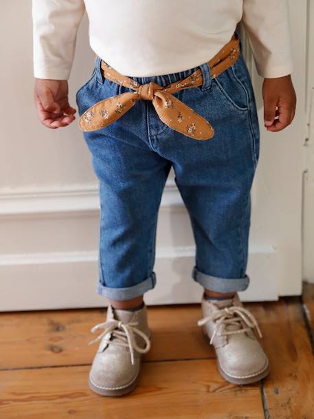 Mädchen Baby Jeans mit Stoffgürtel - blue stone+dark blue+grauer denim - 5