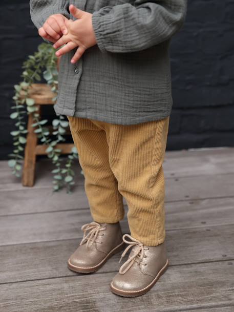 Baby Cordhose, Dehnbund mit Druckknopfverschluss senfgelb 2