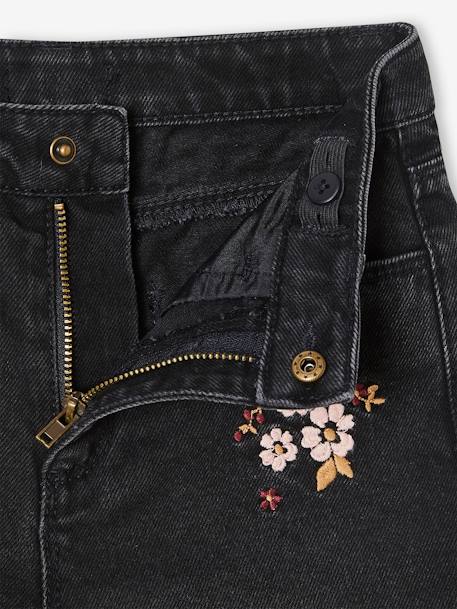 Weite Mädchen Jeans, Blumenstickerei, Bundweite verstellbar schwarz bedruckt 7