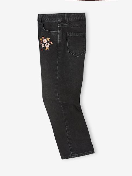 Weite Mädchen Jeans, Blumenstickerei, Bundweite verstellbar schwarz bedruckt 5