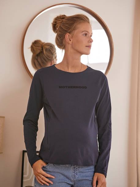 Shirt mit Schriftzug aus Bio-Baumwolle, Schwangerschaft & Stillzeit - nachtblau/motherhood - 1