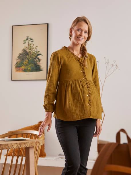 Musselin-Bluse, Schwangerschaft & Stillzeit - khaki+schwarz - 2