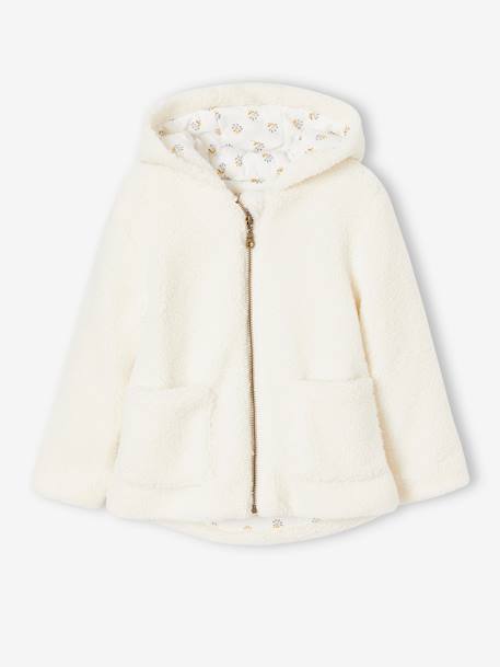 Mädchen Kapuzenjacke aus Teddyfleece wollweiß 5