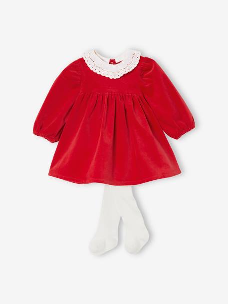 Baby-Set: Samtkleid & Strumpfhose rot 5