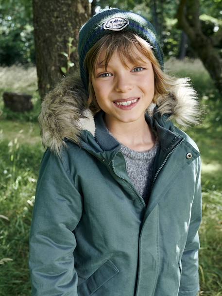 Jungen Jacke mit Kapuze, Wattierung Recycling-Polyester - graugrün+hellbraun+marine - 10