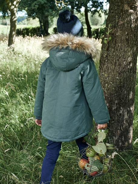 Jungen Jacke mit Kapuze, Wattierung Recycling-Polyester - graugrün+hellbraun+marine - 11