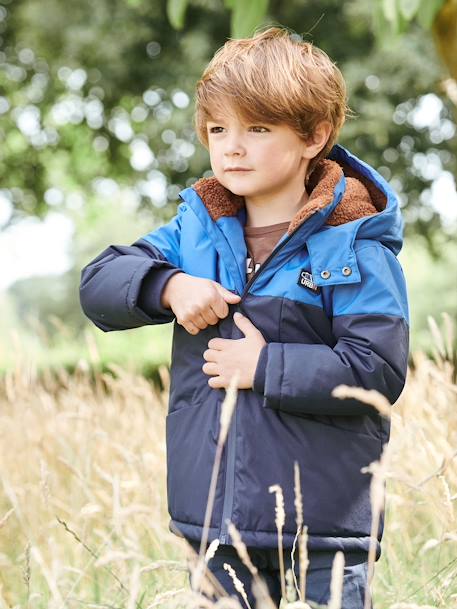 Jungen Funktionsjacke mit Recycling-Polyester - blau+braun - 1