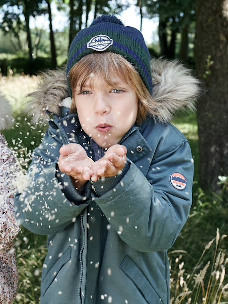 Jungen Jacke mit Kapuze, Wattierung Recycling-Polyester - graugrün+hellbraun+marine - 8