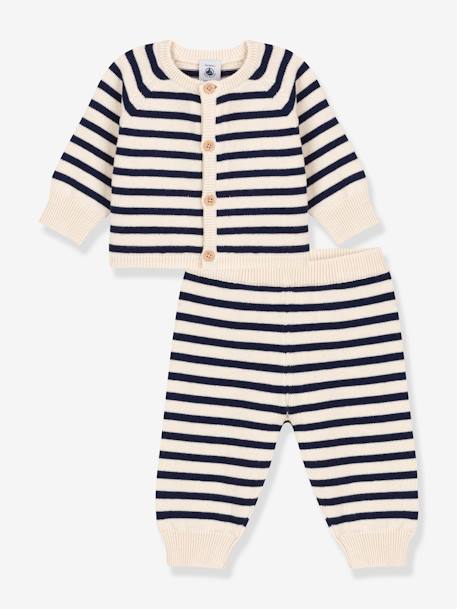 Baby-Set: Strickjacke & Hose PETIT BATEAU, Wolle/Baumwolle weiß bedruckt 4