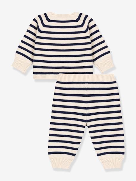 Baby-Set: Strickjacke & Hose PETIT BATEAU, Wolle/Baumwolle weiß bedruckt 2