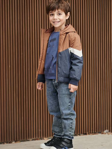 Jungen Windjacke, Wattierung Recycling-Polyester - bordeaux+colorblock camelfarben - 6