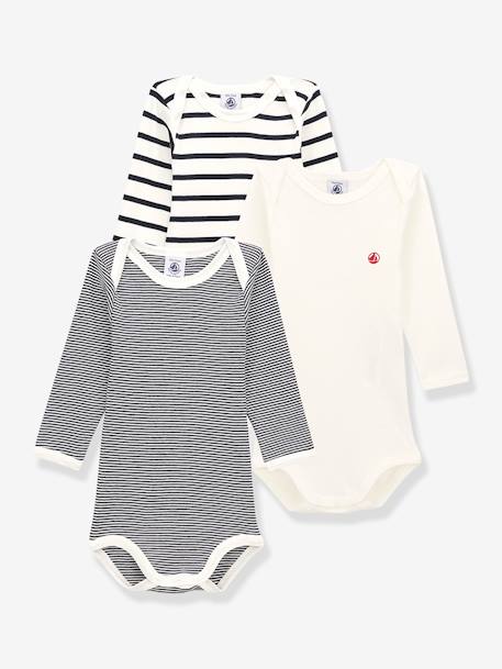 3er-Pack Baby Langarm-Bodys, Bio-Baumwolle Oeko-Tex PETIT BATEAU set weiß+weiß 1