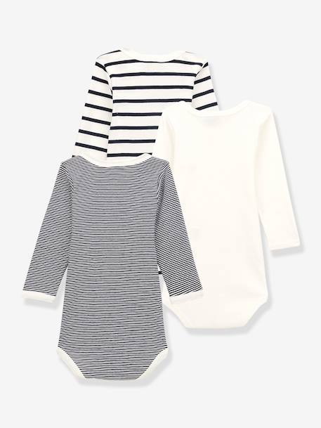 3er-Pack Baby Langarm-Bodys, Bio-Baumwolle Oeko-Tex PETIT BATEAU set weiß+weiß 3