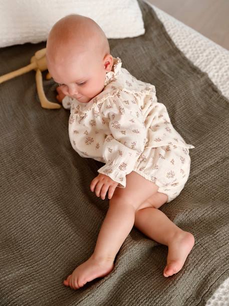 Baby-Set: Musselinkleid & Shorts beige bedruckt 1