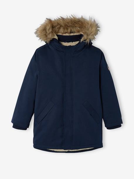 Jungen Jacke mit Kapuze, Wattierung Recycling-Polyester graugrün+hellbraun+marine 17