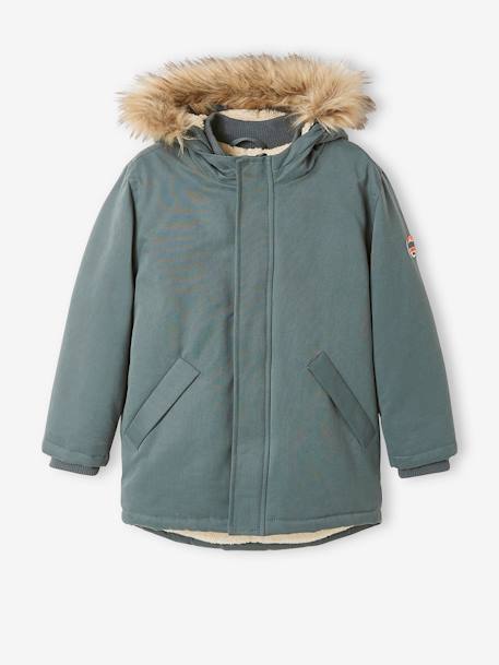 Jungen Jacke mit Kapuze, Wattierung Recycling-Polyester graugrün+hellbraun+marine 6