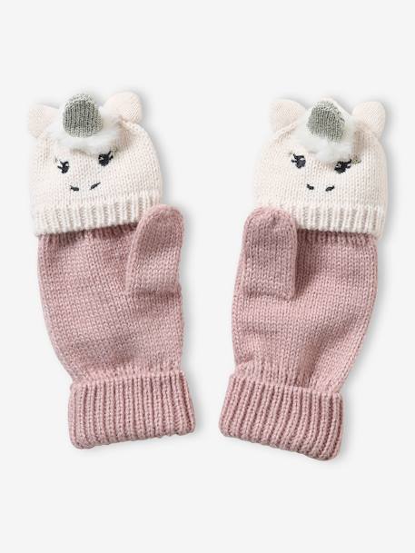 Mädchen 2-in-1-Handschuhe, Einhorn rosa 1