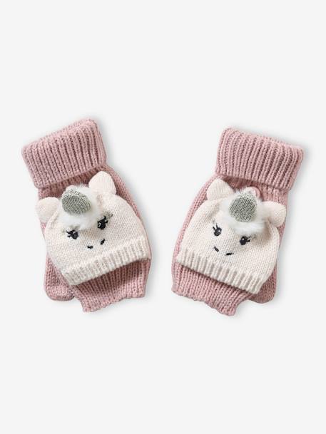 Mädchen 2-in-1-Handschuhe, Einhorn - rosa - 2