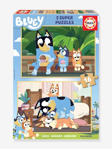 2er-Set Kinder Holz-Puzzles BLUEY EDUCA, 16 Teile blau 1