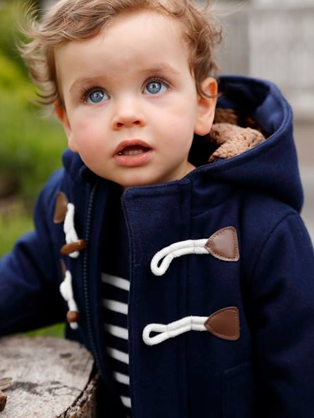 Baby Jacke mit Kapuze, Dufflecoat, Recycling-Polyester - grau meliert+nachtblau - 7