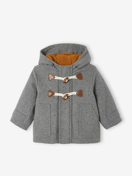 Baby Jacke mit Kapuze, Dufflecoat, Recycling-Polyester - grau meliert+nachtblau - 1