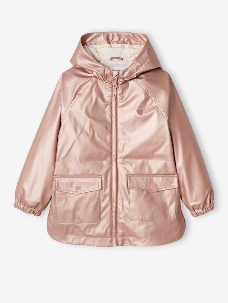 Mädchen Regenjacke mit Kapuze, Metallic-Optik rosa 6