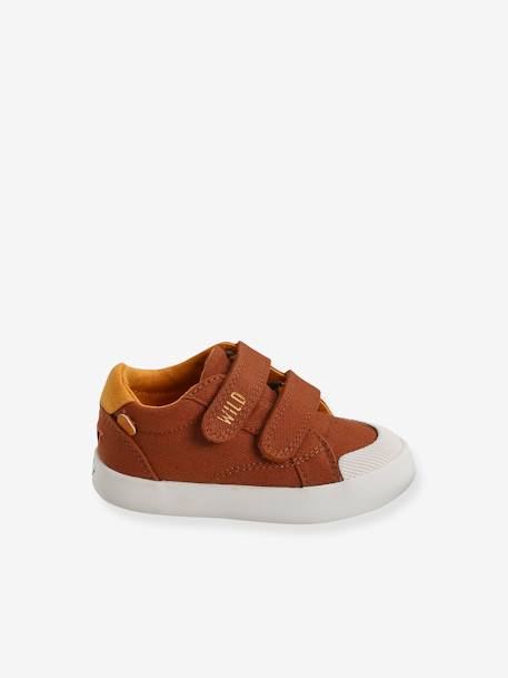 Jungen Baby Stoff-Sneakers, Klett braun+dunkelbraun 3