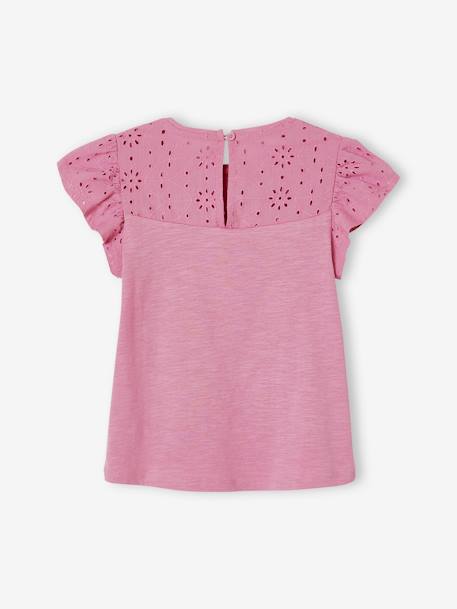 Mädchen T-Shirt mit Volantärmeln und Lochstickerei Oeko-Tex dunkelrosa+fuchsia+koralle+marine+weiß 2