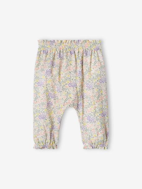 Mädchen Baby Hose mit Dehnbund Oeko-Tex grün bedruckt+violett bedruckt+wollweiß 9