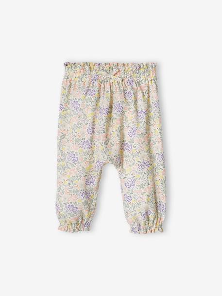 Mädchen Baby Hose mit Dehnbund Oeko-Tex grün bedruckt+violett bedruckt+wollweiß 8