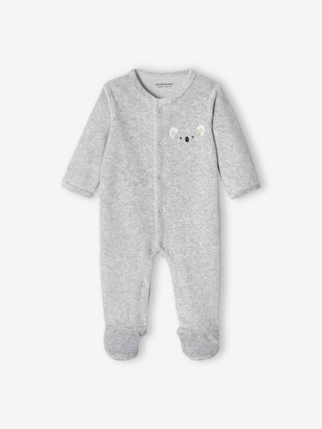 Baby Samt-Strampler, Koala Oeko-Tex beige meliert+grau meliert 12