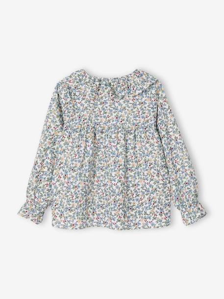 Mädchen Bluse mit Blumen - aqua+rosa+tannengrün+wollweiß - 18