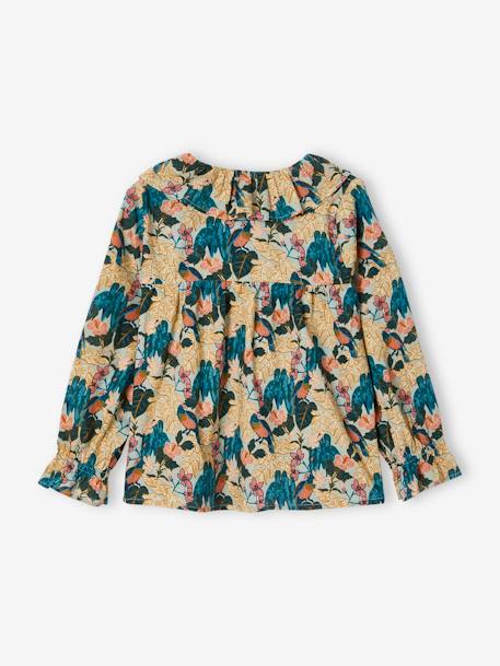 Mädchen Bluse mit Blumen - aqua+pfirsich+rosa+tannengrün+wollweiß - 6