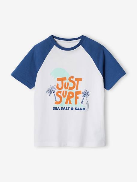 Jungen T-Shirt mit Kontrastärmeln blau+salbeigrün 1