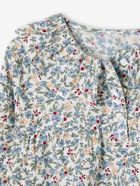 Mädchen Bluse mit Blumen aqua+rosa+tannengrün+wollweiß 19