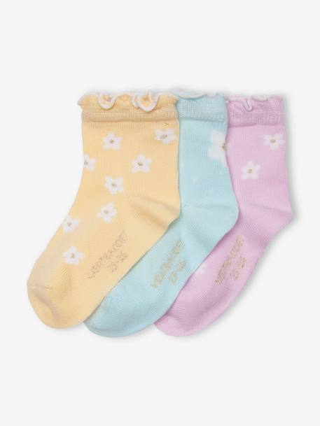 3er-Pack Mädchen Baby Socken mit Blumen Oeko-Tex hellgelb 1