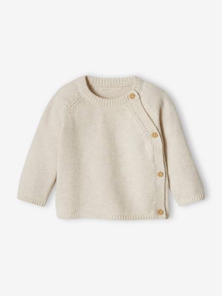 Baby Strickpullover, Knöpfe vorn Oeko-Tex - beige meliert - 1