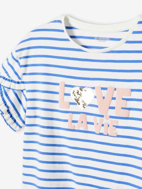 Mädchen T-Shirt mit Pailletten-Applikation - blau gestreift/love la vie+dunkelblau/kirschen+himmelblau libellen+rot gestreift/happy&lovely her - 5